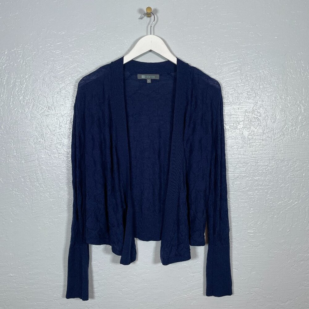 Title Nine Women XL Blue Purple Open Knit Cardigan Washable Wool Drape Front